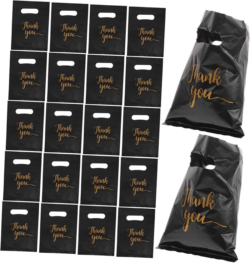 Large Black Plastic Gift Bag Handles 100 Pieces Present Wrapping Thank You Bags - Image 1